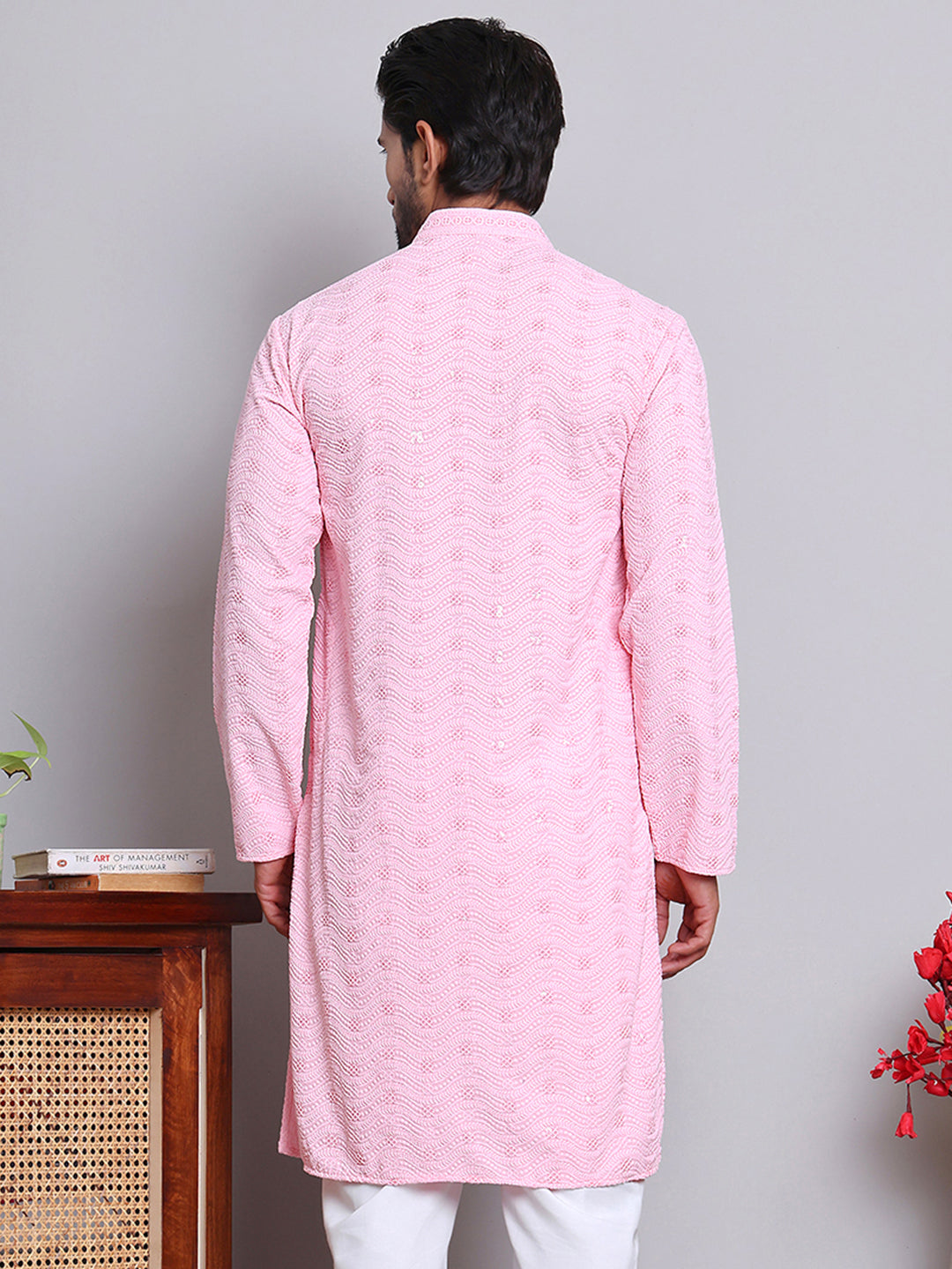 Men's Embroidered and Sequence Kurtas ( KO 5145Pink )
