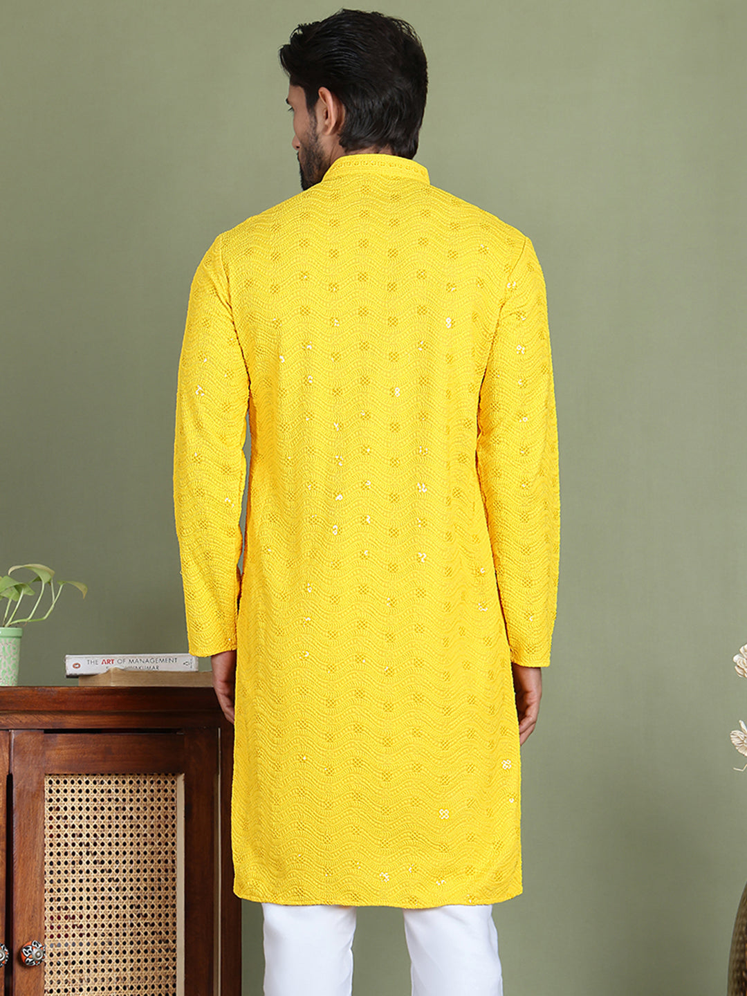 Men's Embroidered and Sequence Kurtas. ( ko 5145Yellow )