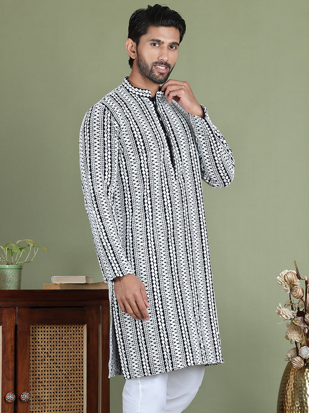 Embroidered and Mirror Work Kurtas. ( ko 5146Navy )