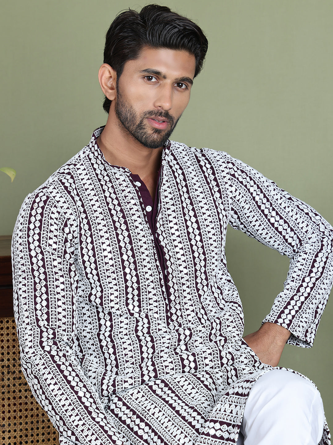 Embroidered and Mirror Work Kurtas. ( ko 5146Purple )