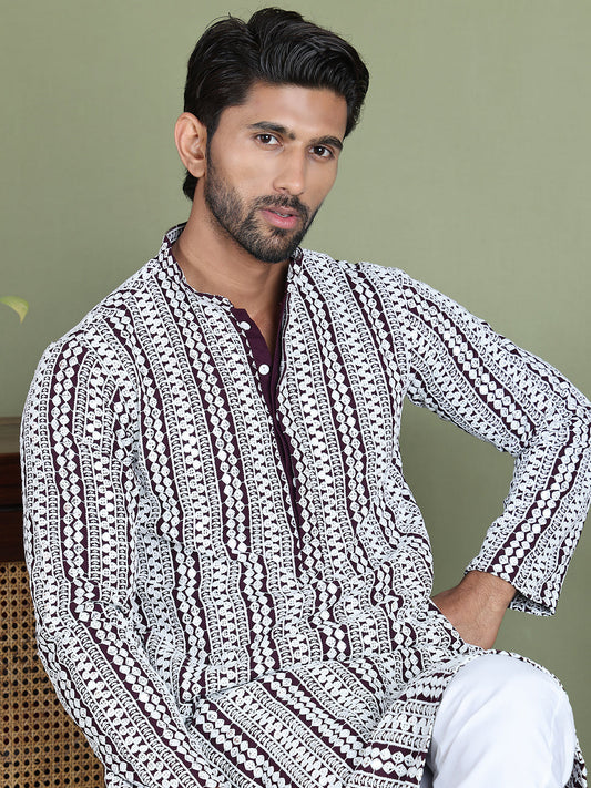 Embroidered and Mirror Work Kurtas. ( ko 5146Purple )