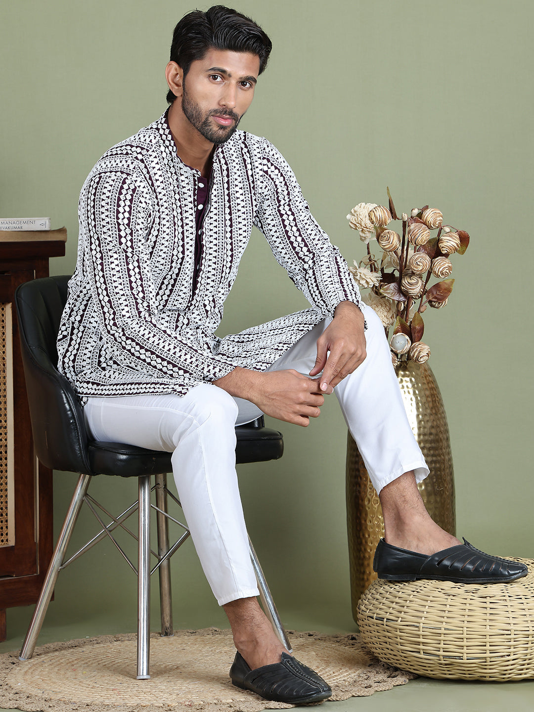 Embroidered and Mirror Work Kurtas. ( ko 5146Purple )