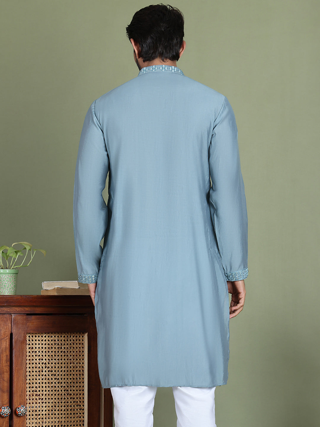 Embroidered and Mirror Work Kurtas for Men ( ko 5149Blue )