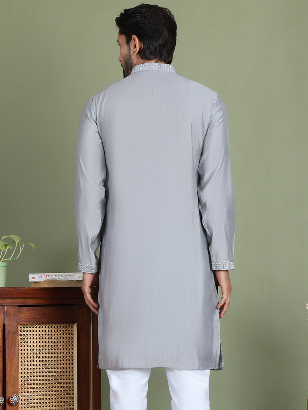 Embroidered and Mirror Work Kurtas for Men ( ko 5149Grey )