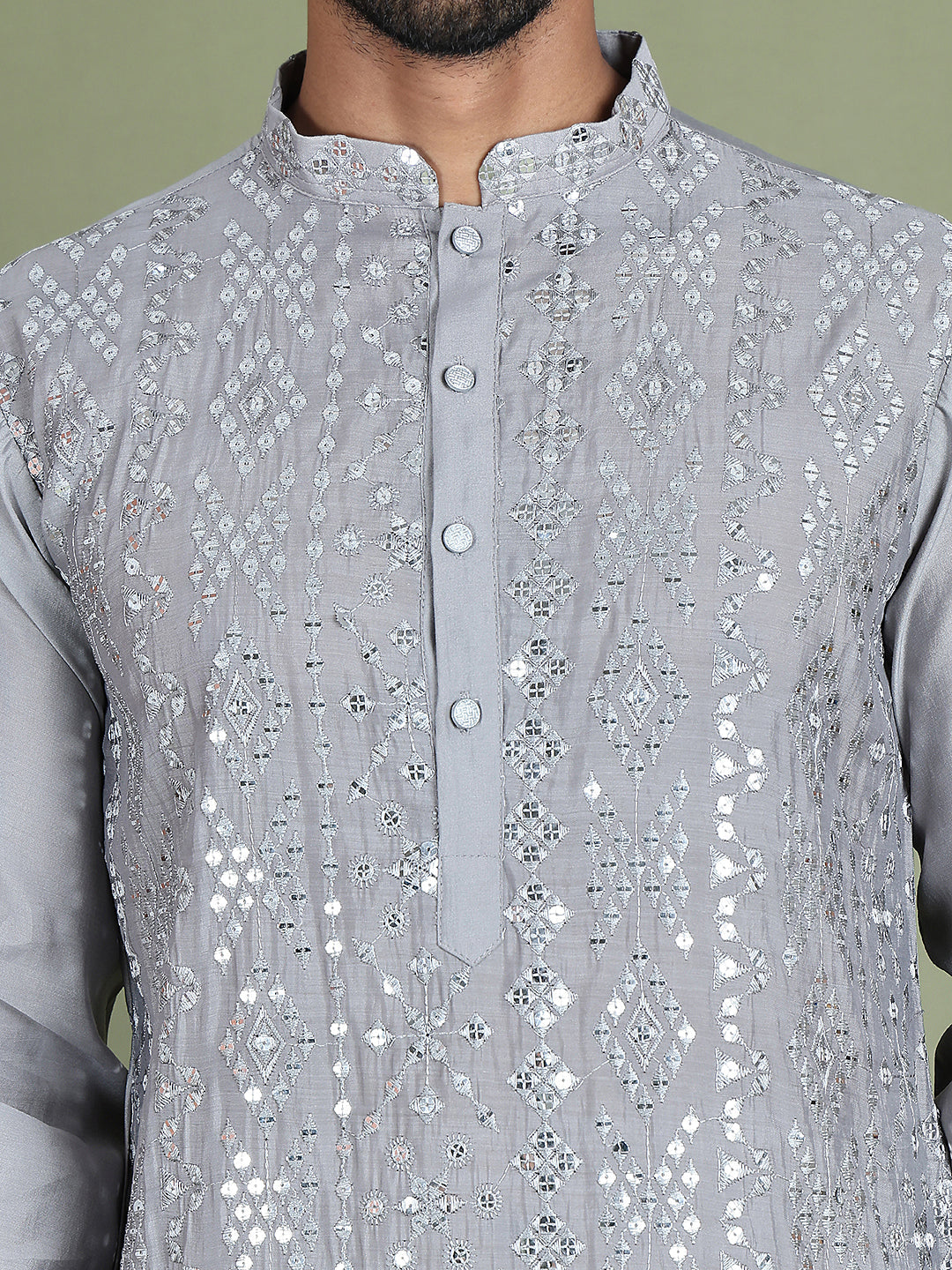 Embroidered and Mirror Work Kurtas for Men ( ko 5149Grey )