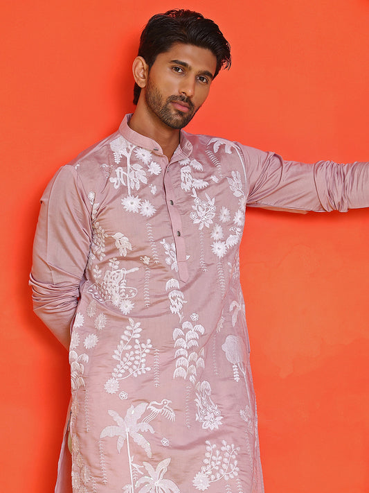 Embroidered Straight Kurtas for Men ( KO 5150 Magenta )