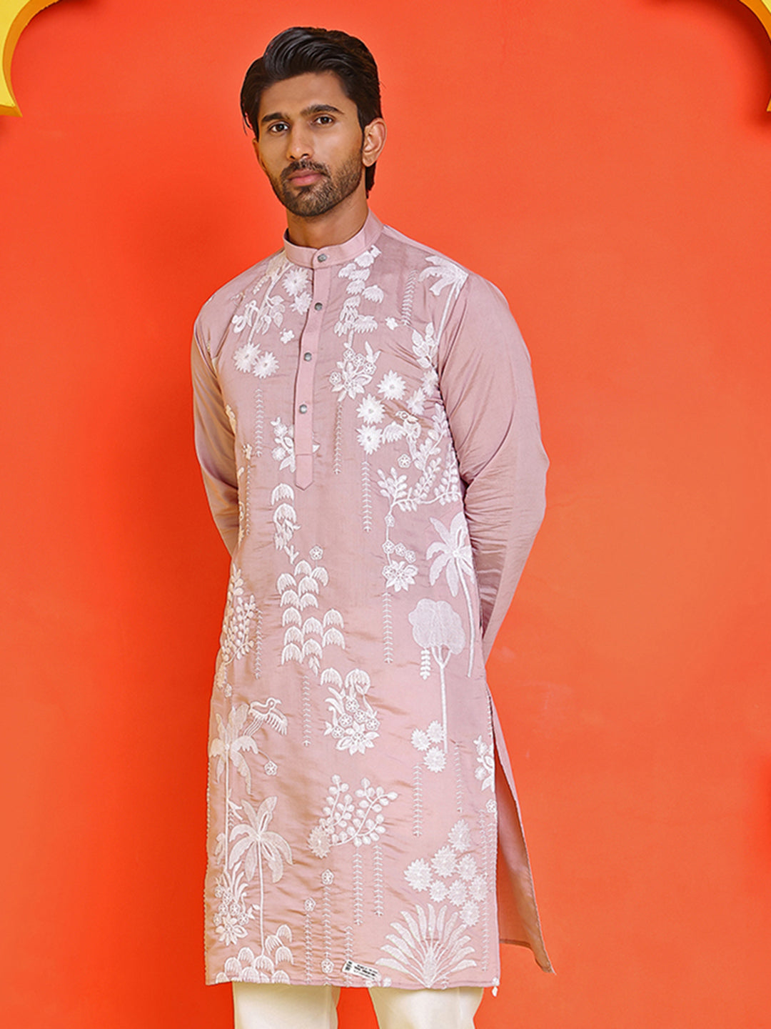 Embroidered Straight Kurtas for Men ( KO 5150 Magenta )