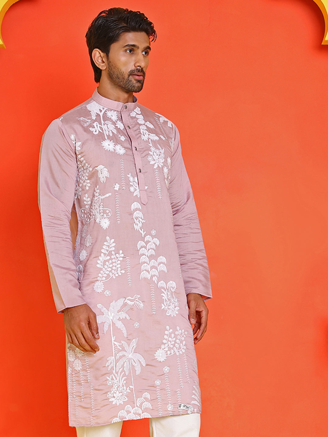 Embroidered Straight Kurtas for Men ( KO 5150 Magenta )