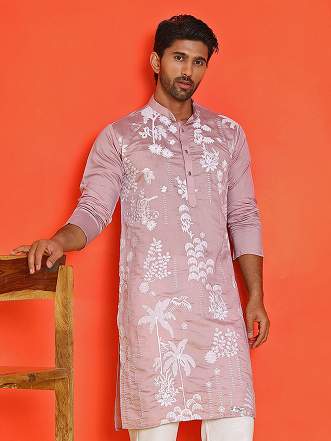 Embroidered Straight Kurtas for Men ( KO 5150 Magenta )