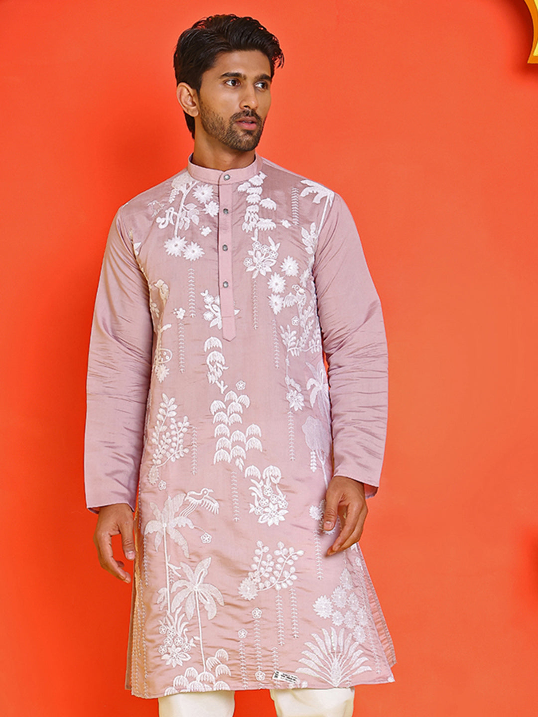 Embroidered Straight Kurtas for Men ( KO 5150 Magenta )