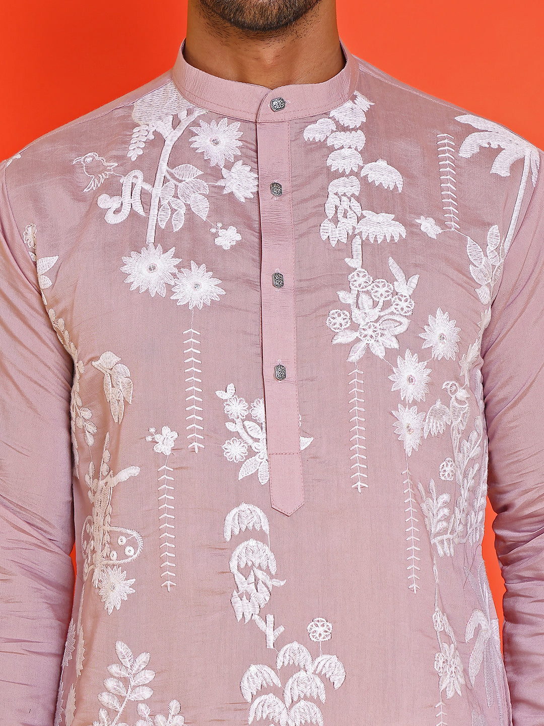 Embroidered Straight Kurtas for Men ( KO 5150 Magenta )