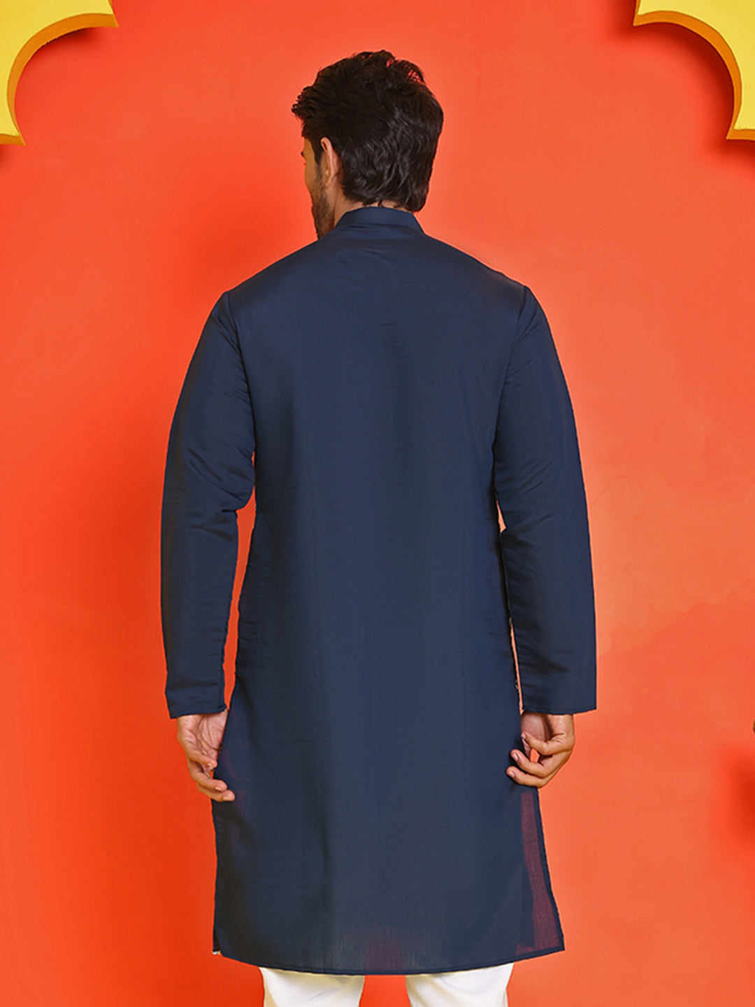 Embroidered Straight Kurtas for Men ( KO 5150 Navy )