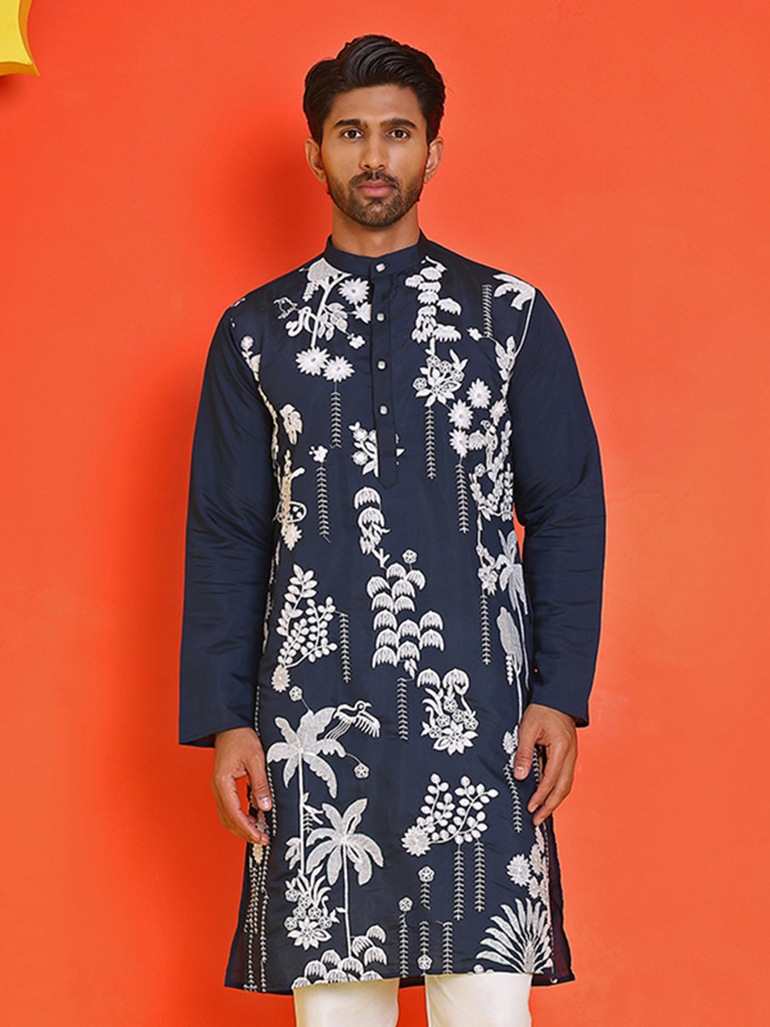 Embroidered Straight Kurtas for Men ( KO 5150 Navy )