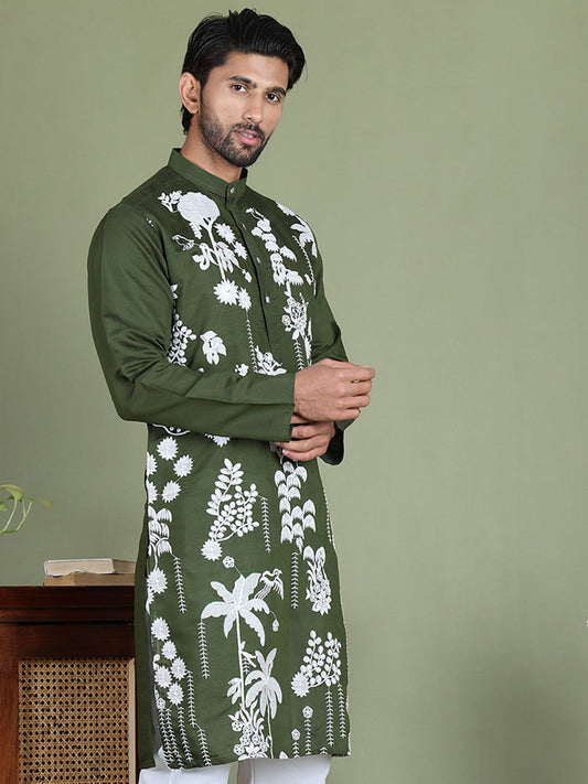 Embroidered Straight Kurtas. ( ko 5150Olive )