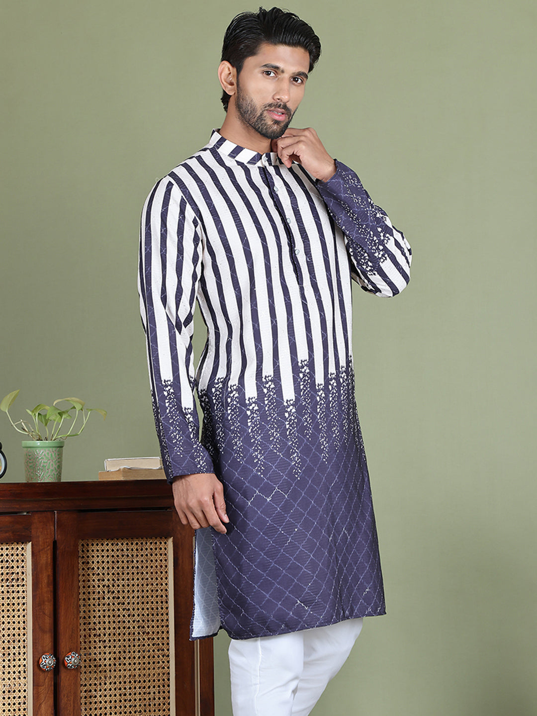 Striped Kurtas For Men ( ko 5152Charcoal )