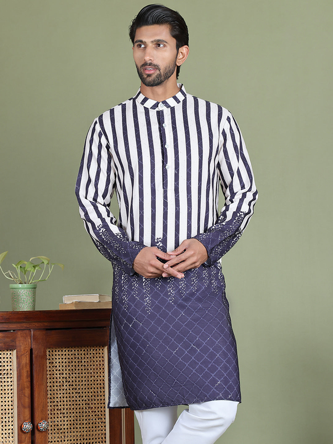 Striped Kurtas For Men ( ko 5152Charcoal )