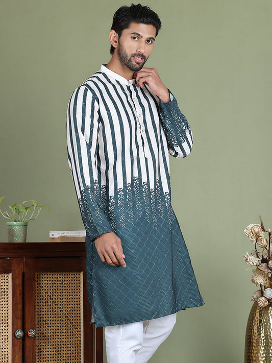 Striped Kurtas For Men ( ko 5152Teal )