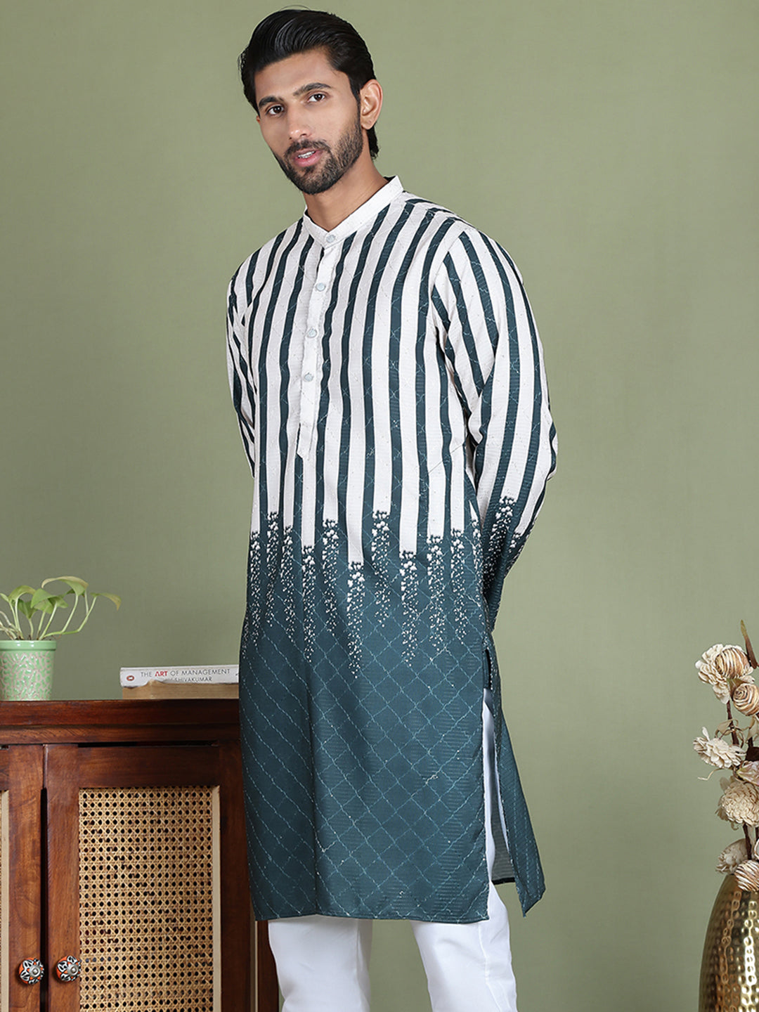 Striped Kurtas For Men ( ko 5152Teal )