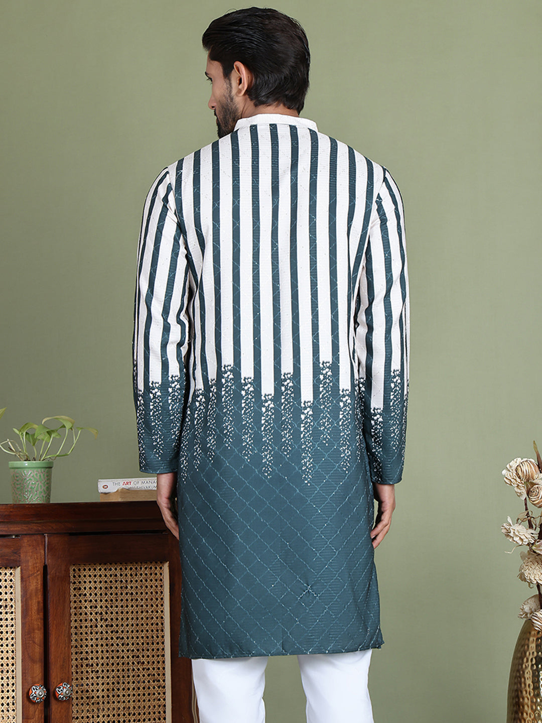Striped Kurtas For Men ( ko 5152Teal )