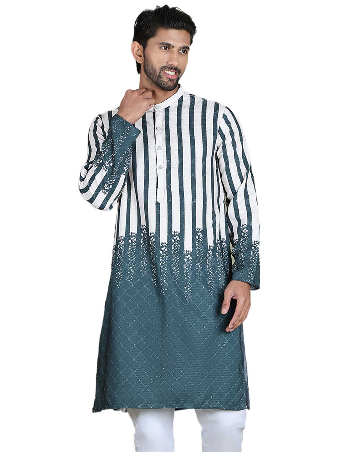 Striped Kurtas For Men ( ko 5152Teal )