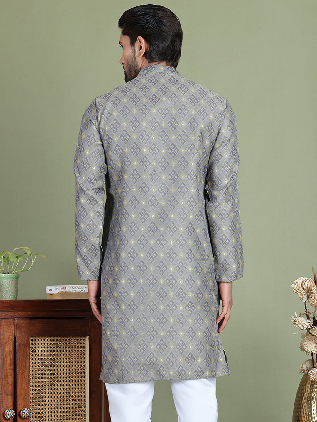 Grey Woven Design Straight Kurtas ( ko 5153Grey )