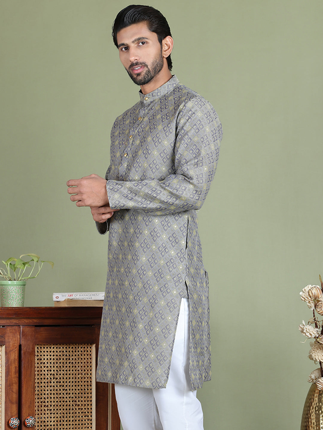 Grey Woven Design Straight Kurtas ( ko 5153Grey )