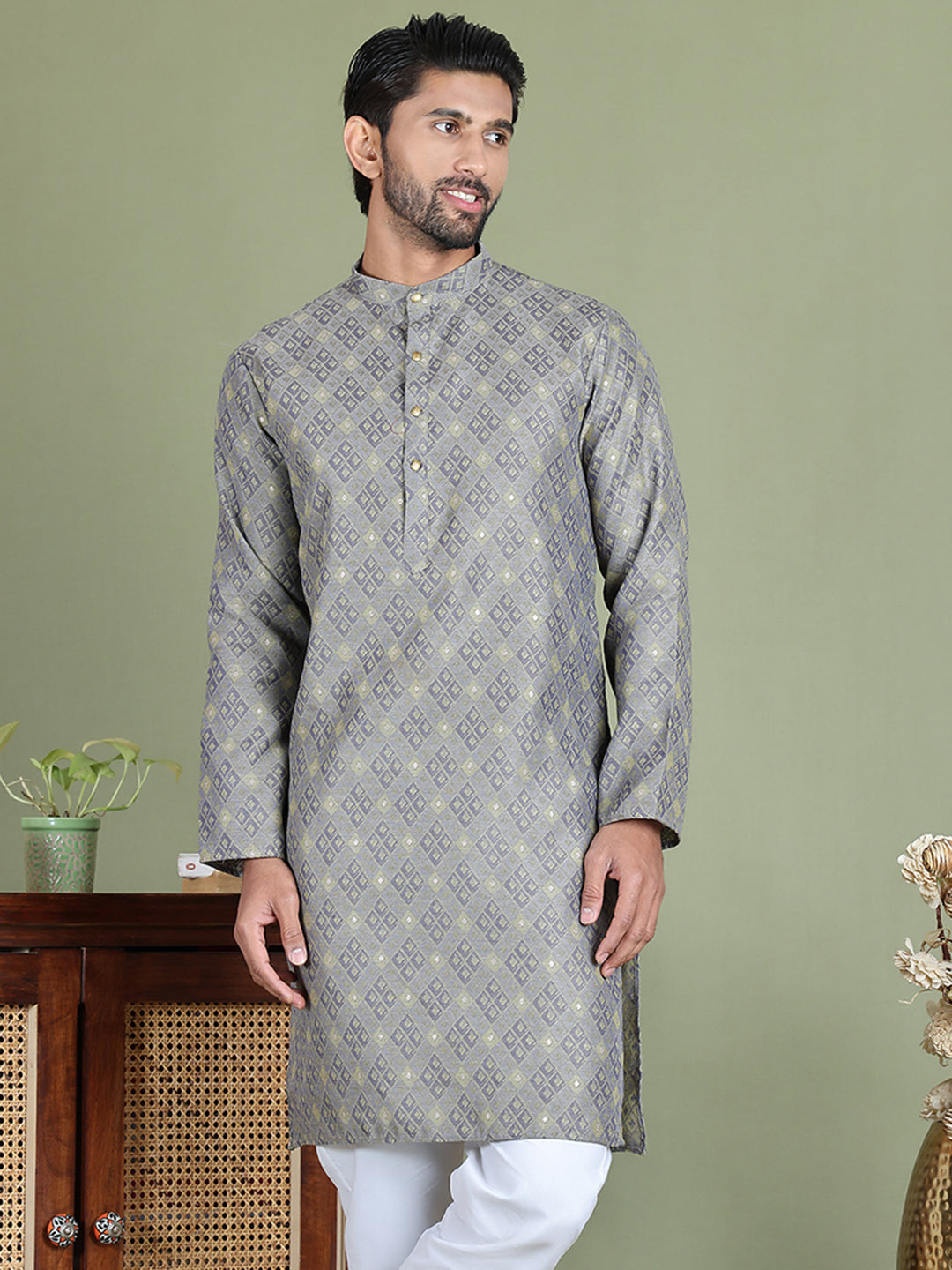 Grey Woven Design Straight Kurtas ( ko 5153Grey )
