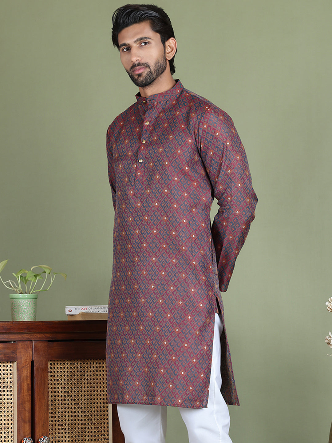 Maroon Woven Design Straight Kurtas ( ko 5153Maroon )
