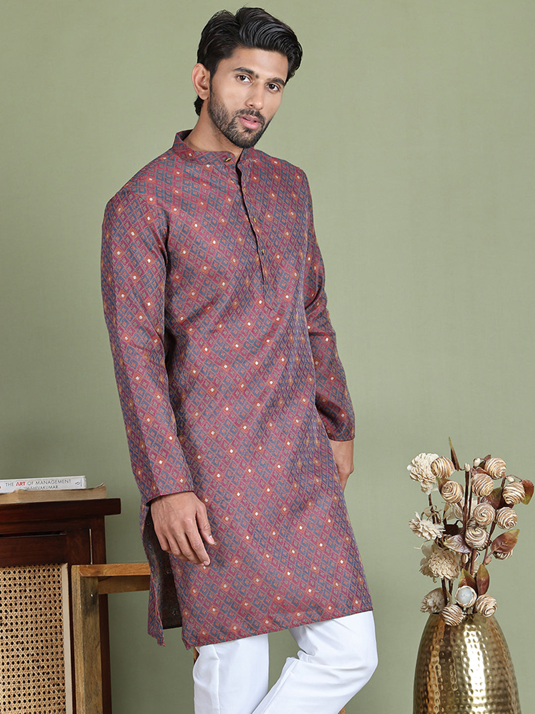 Maroon Woven Design Straight Kurtas ( ko 5153Maroon )