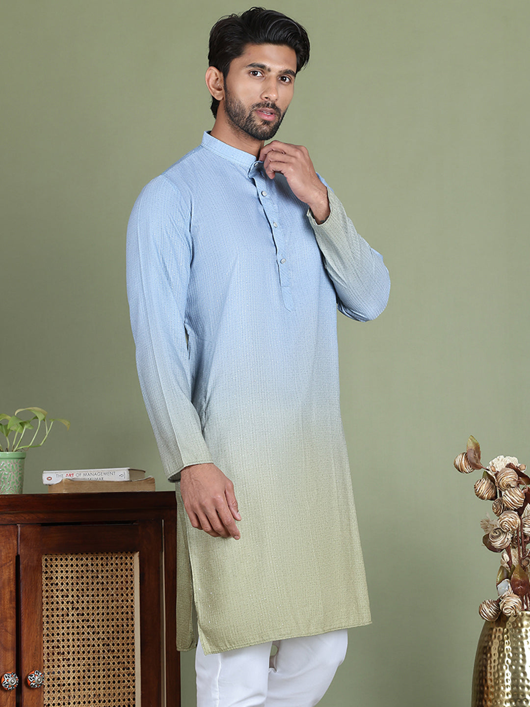 Sequins and Ombre Design Kurtas For Men ( ko 5154Firozi )