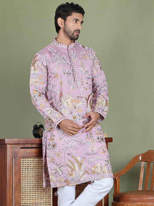 Floral Embroidered Straight Kurtas ( ko 5156Purple )