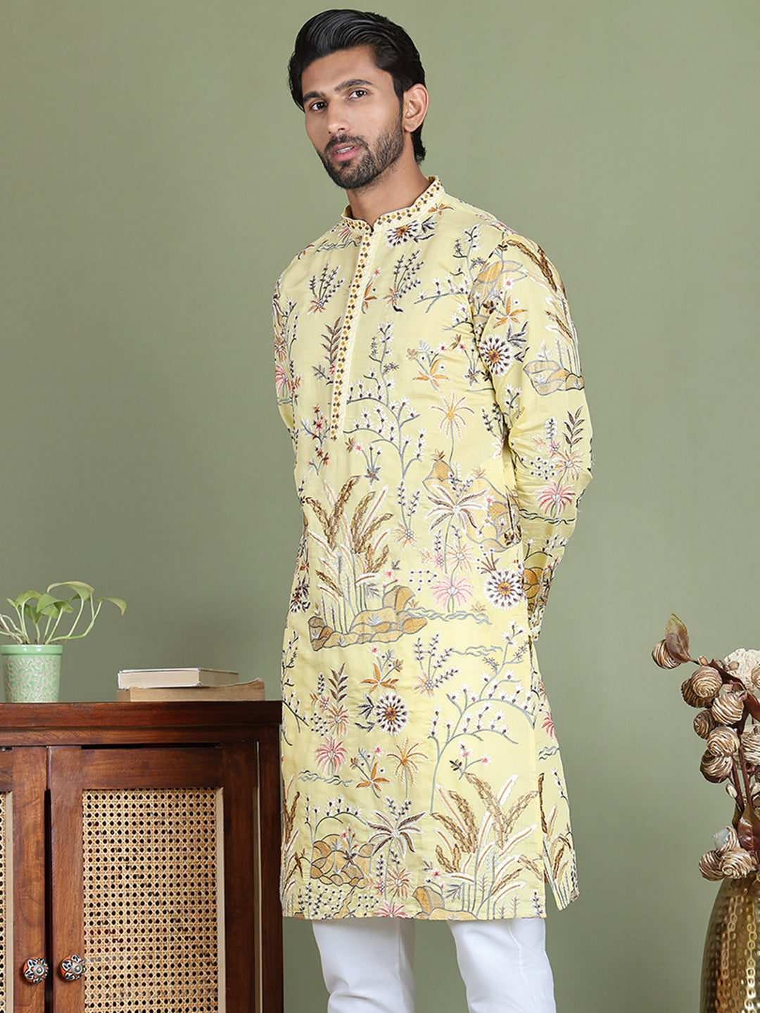 Floral Embroidered Straight Kurtas ( ko 5156Yellow )