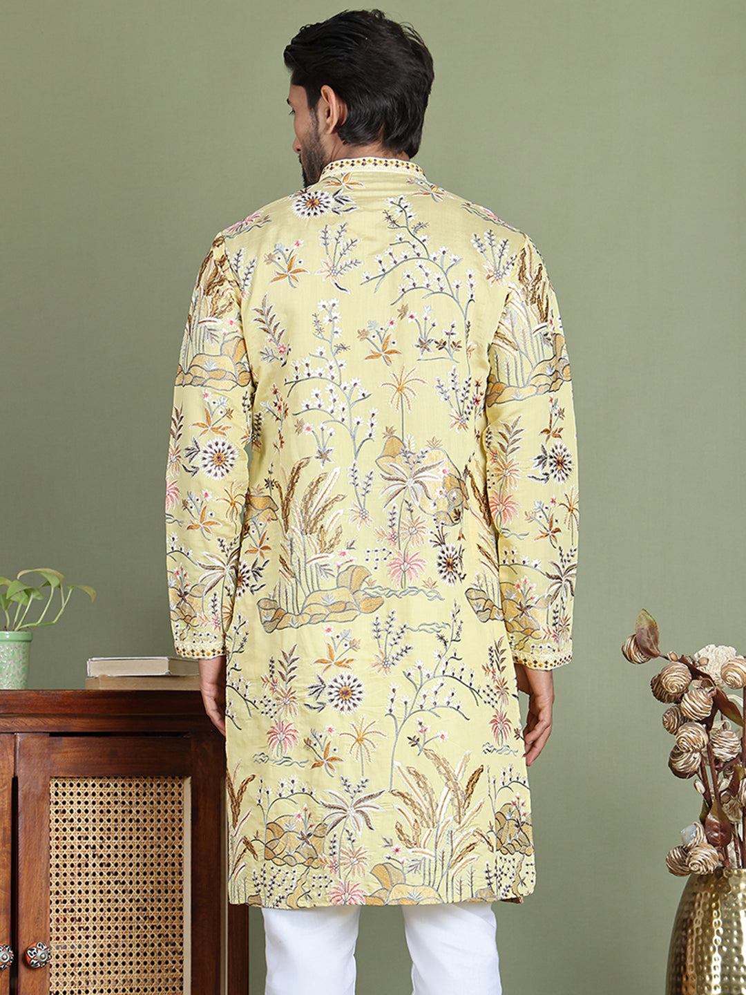 Floral Embroidered Straight Kurtas ( ko 5156Yellow )