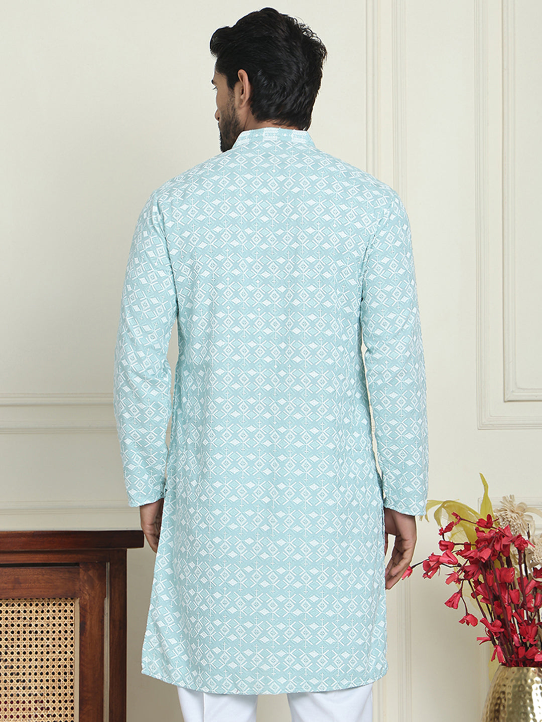 Embroidered and Sequins straight Kurtas for Men ( KO 5157 Blue )