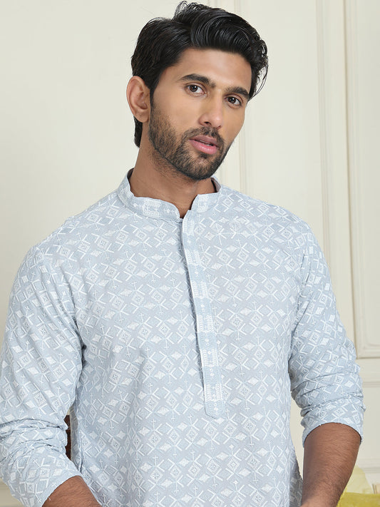 Embroidered and Sequins straight Kurtas for Men ( KO 5157 Grey )