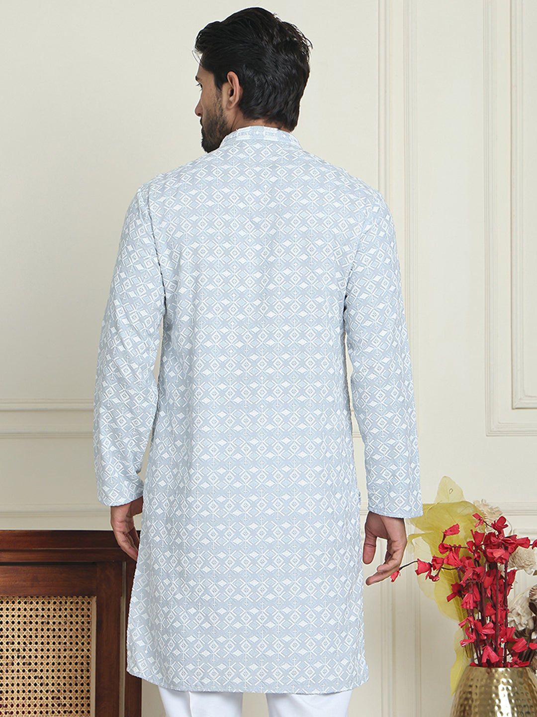 Embroidered and Sequins straight Kurtas for Men ( KO 5157 Grey )