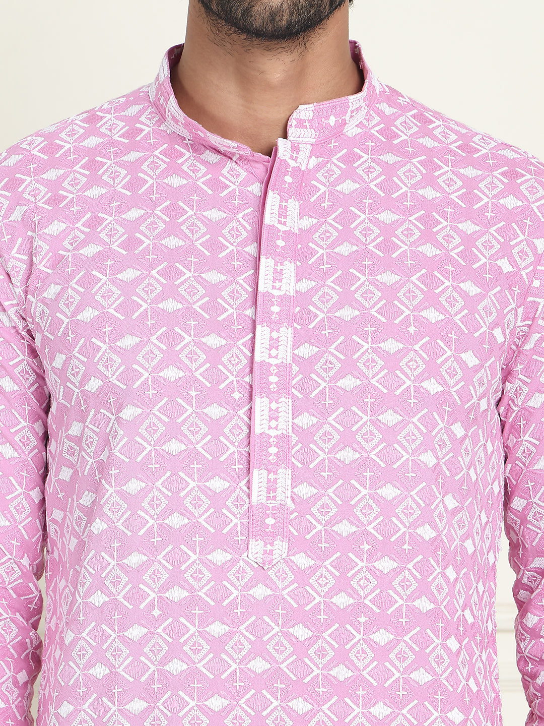 Embroidered and Sequins straight Kurtas for Men ( KO 5157 Pink )