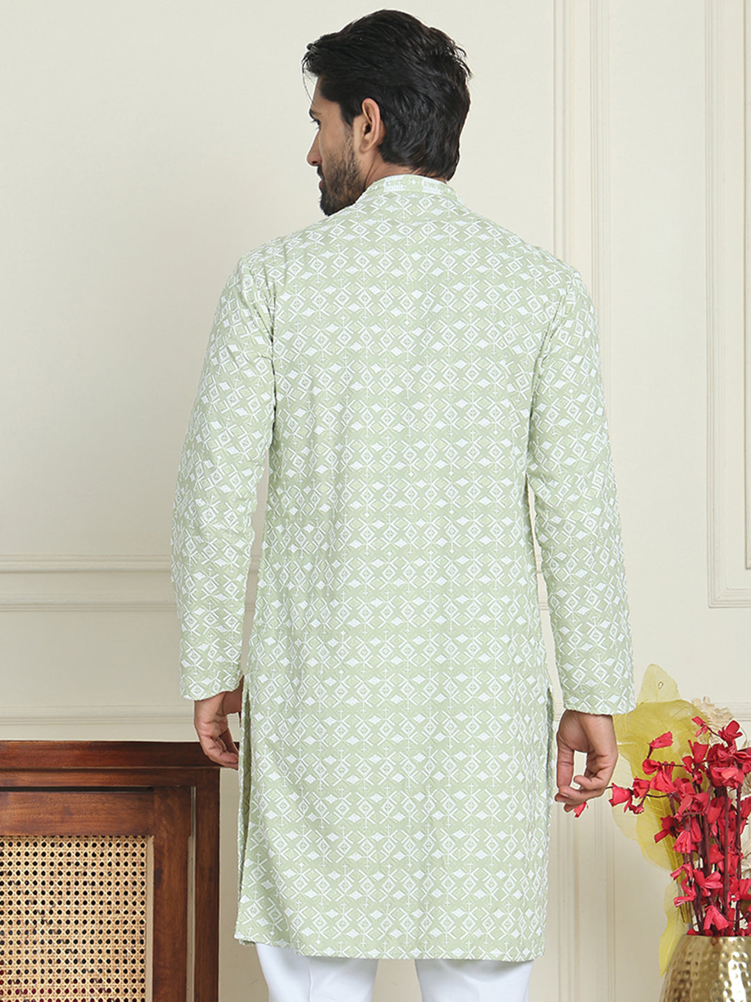 Embroidered and Sequins straight Kurtas for Men ( KO 5157 Pista )