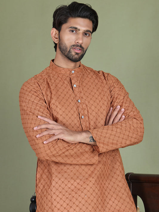 Chikankari Pure Cotton Kurtas ( ko 5158Brown )