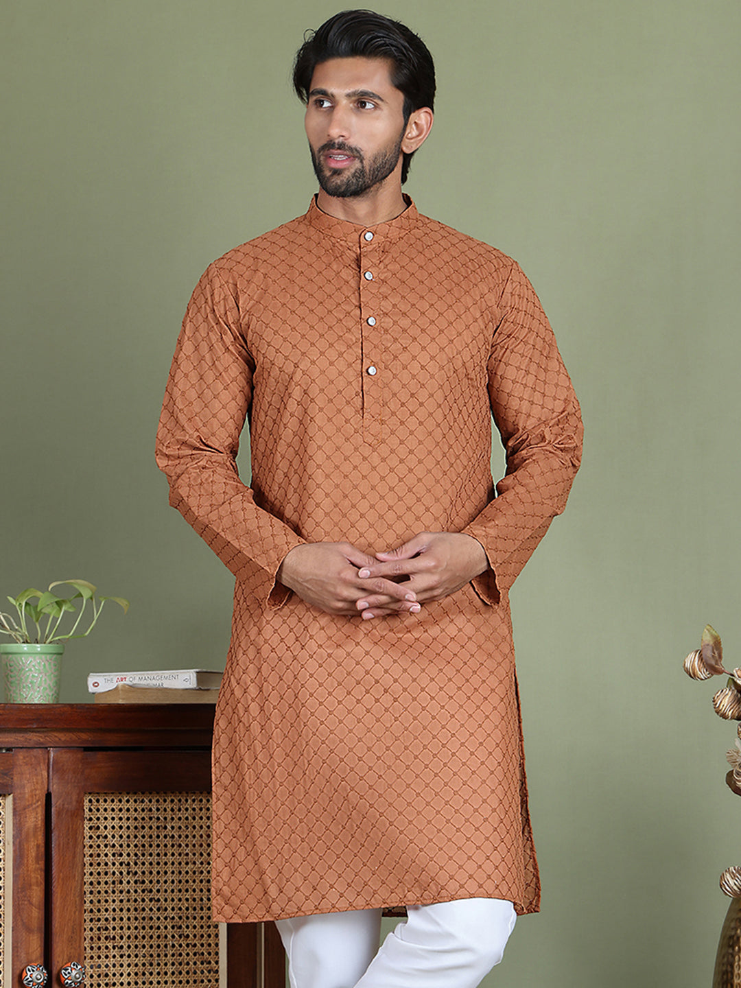 Chikankari Pure Cotton Kurtas ( ko 5158Brown )