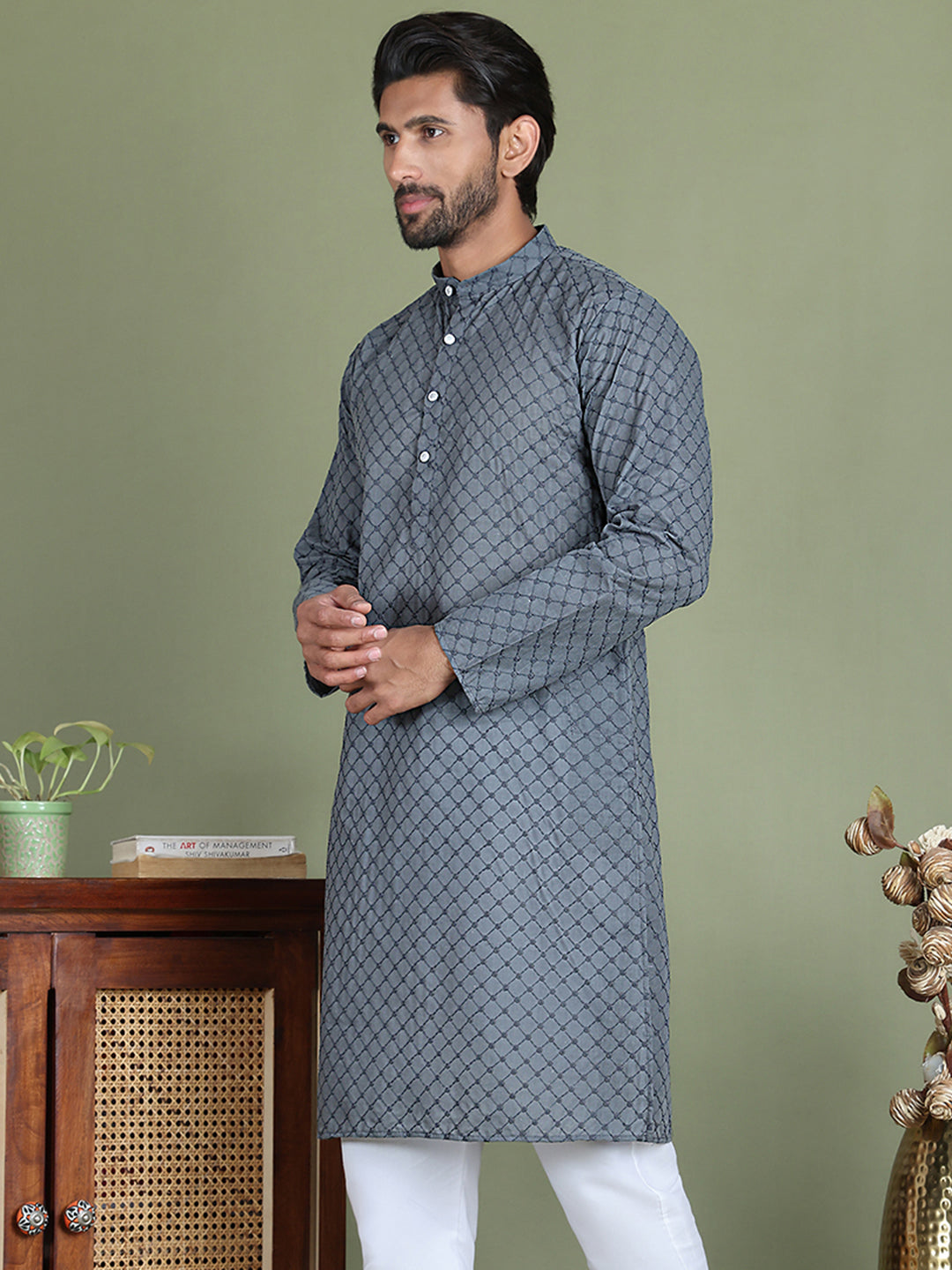 Chikankari Pure Cotton Kurtas ( ko 5158Grey )