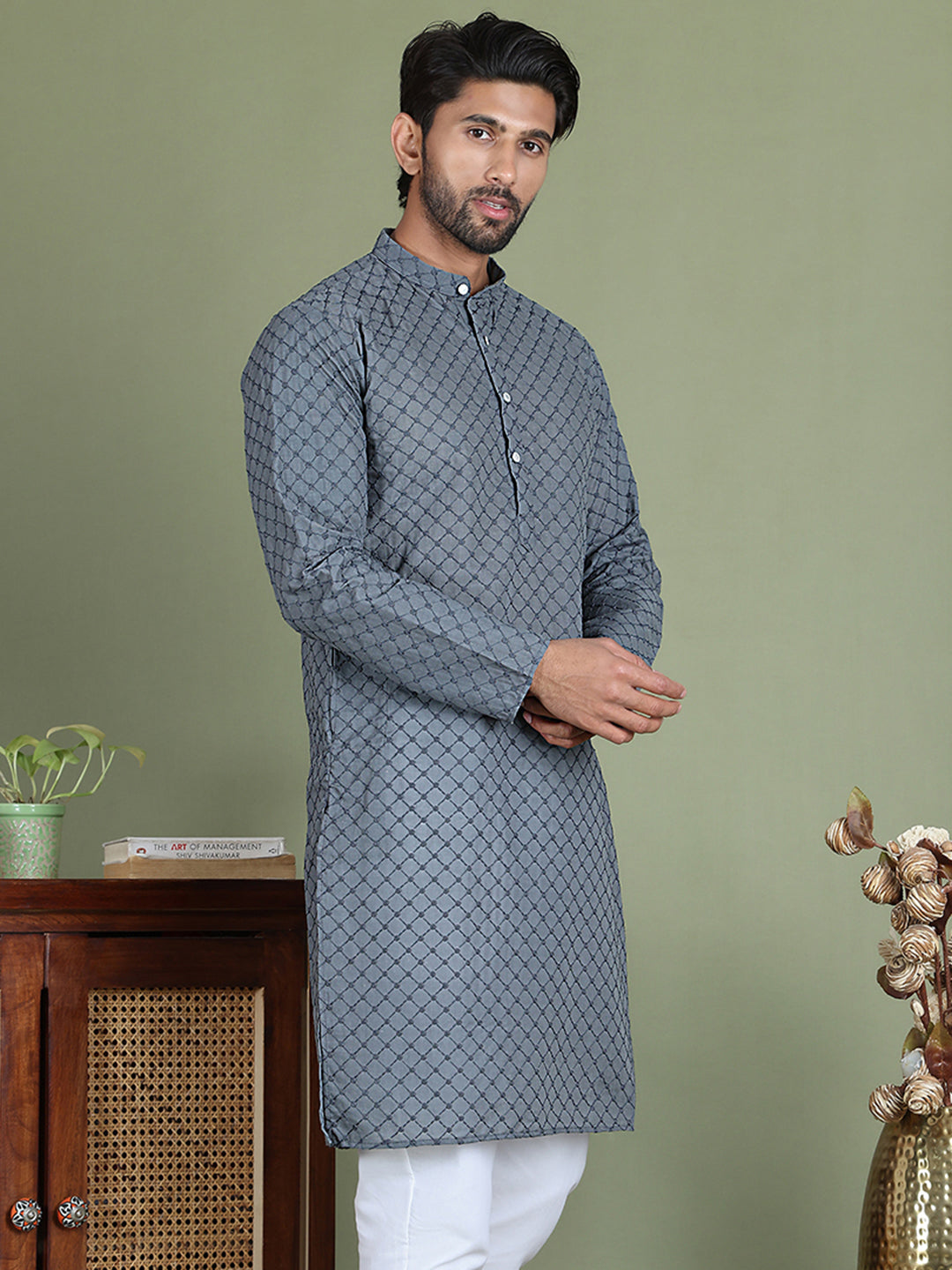 Chikankari Pure Cotton Kurtas ( ko 5158Grey )
