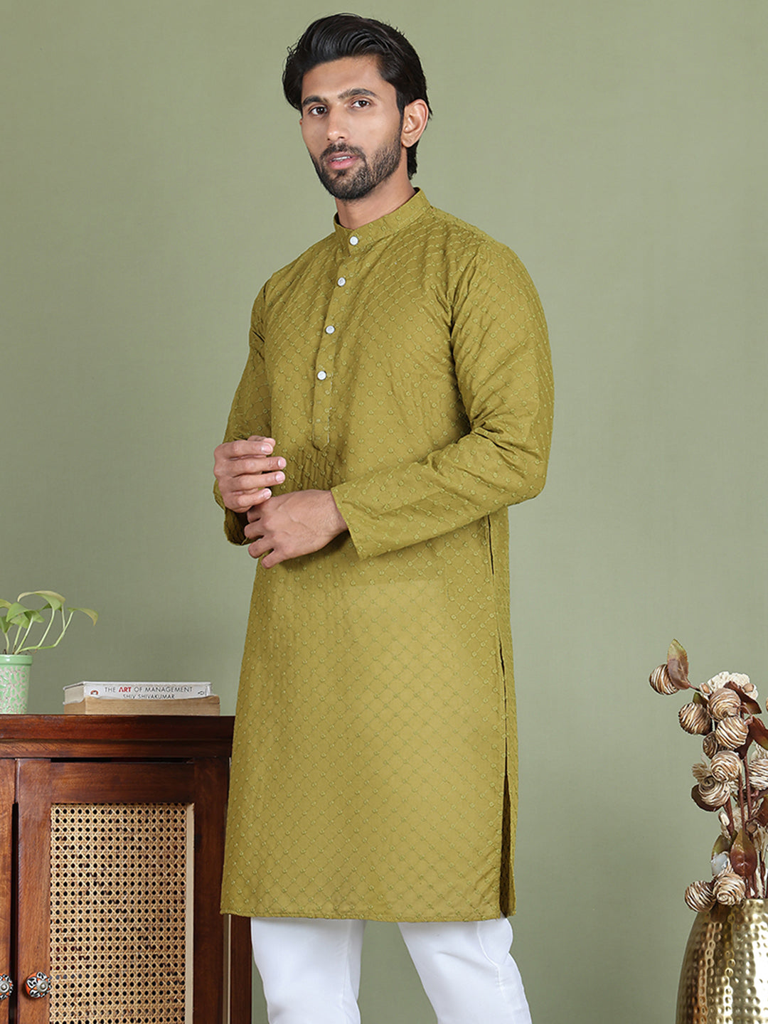 Chikankari Pure Cotton Kurtas ( ko 5158Olive )