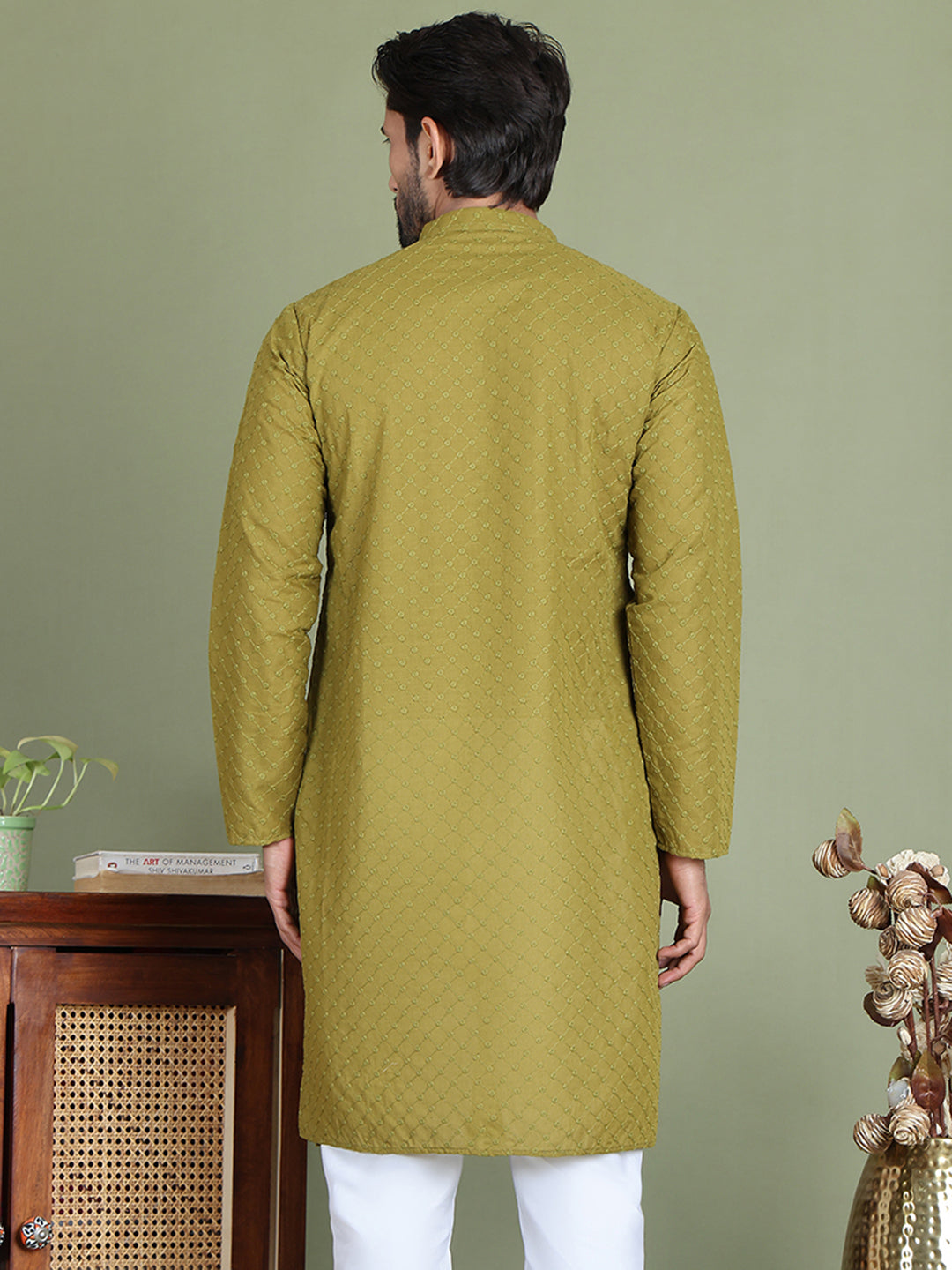 Chikankari Pure Cotton Kurtas ( ko 5158Olive )