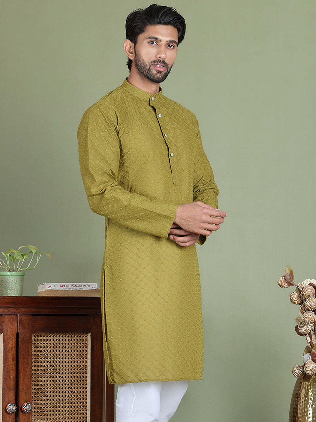 Chikankari Pure Cotton Kurtas ( ko 5158Olive )