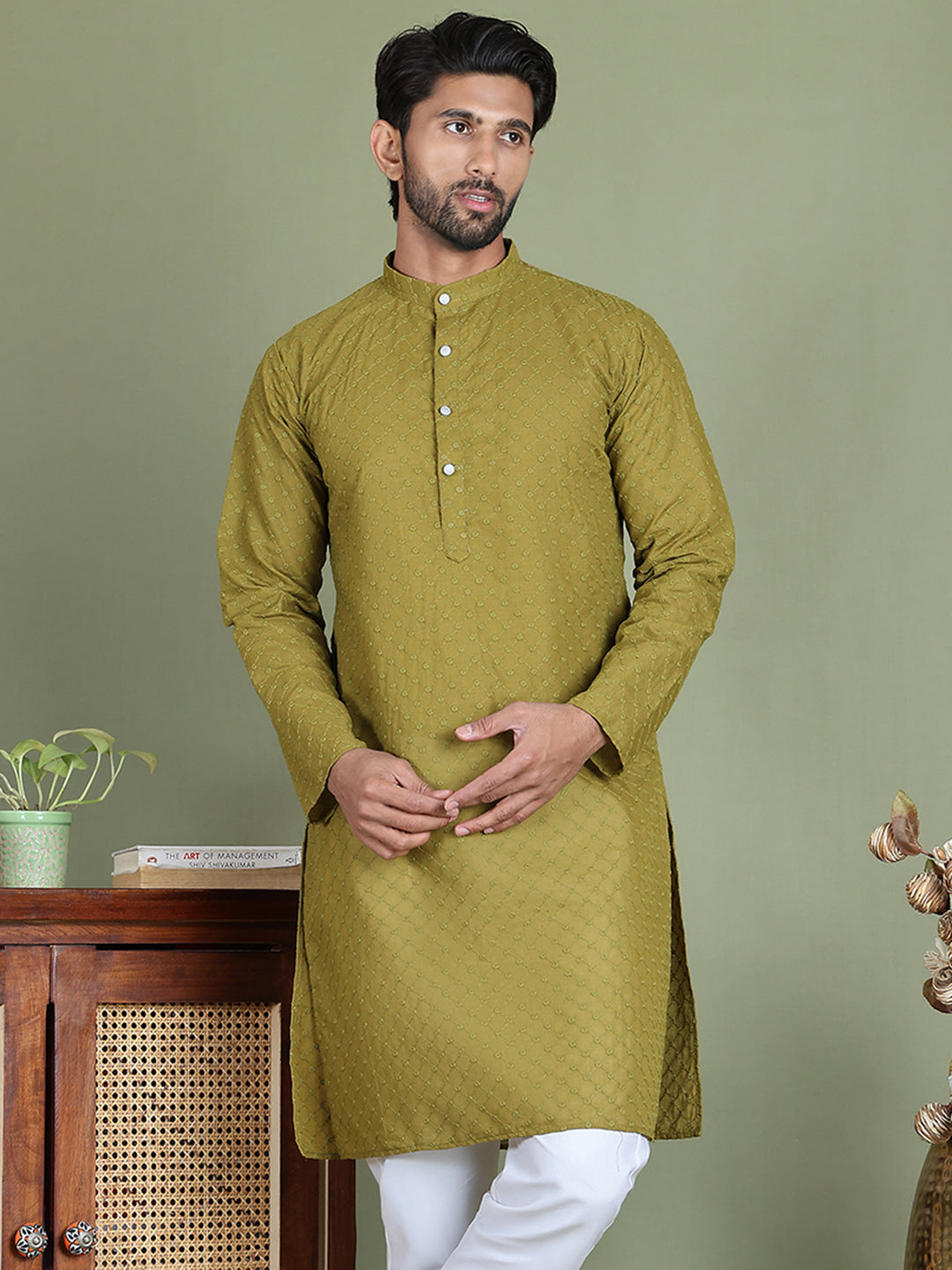 Chikankari Pure Cotton Kurtas ( ko 5158Olive )