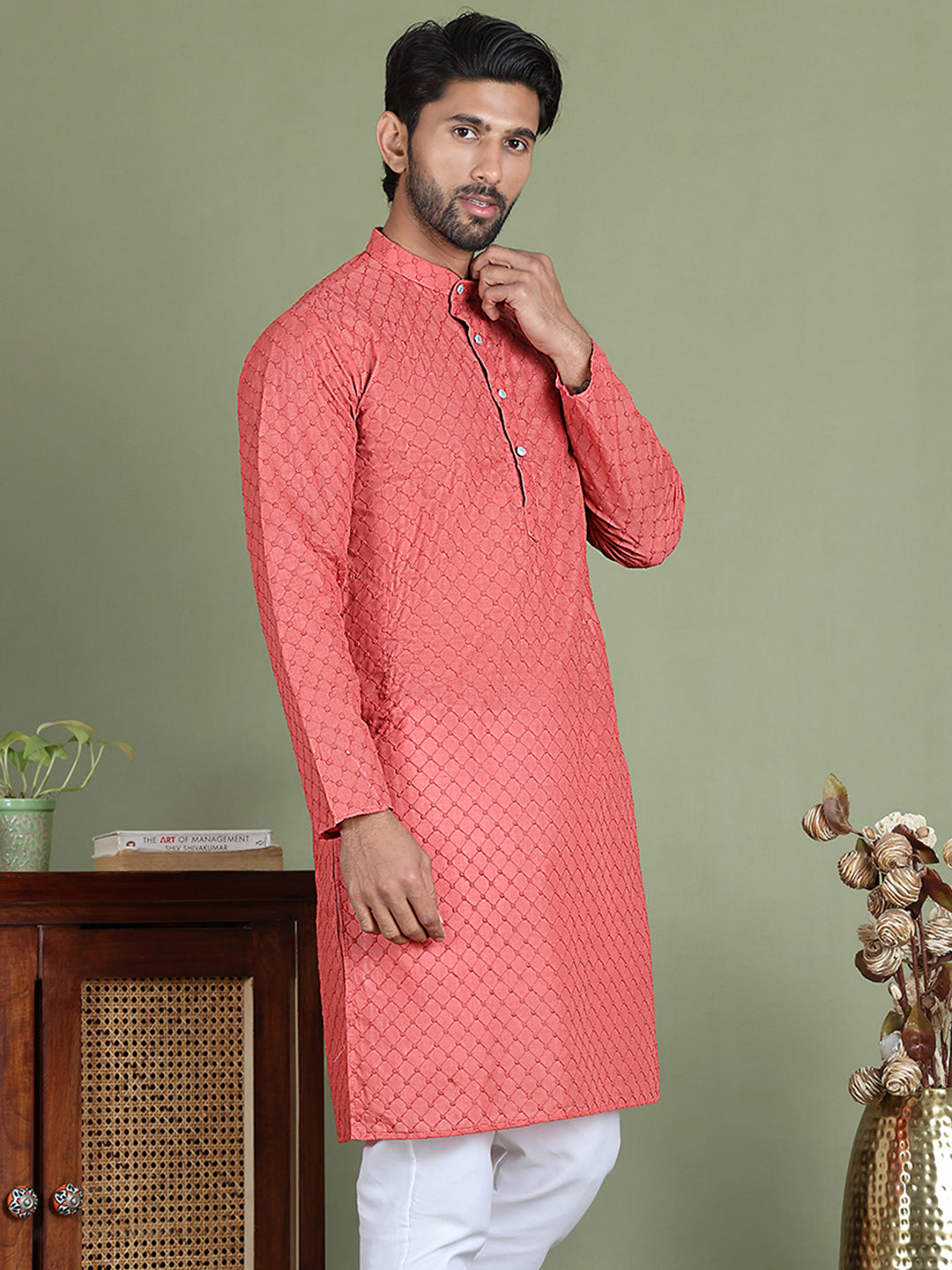 Chikankari Pure Cotton Kurtas ( ko 5158Peach ) [FF] [N-1]