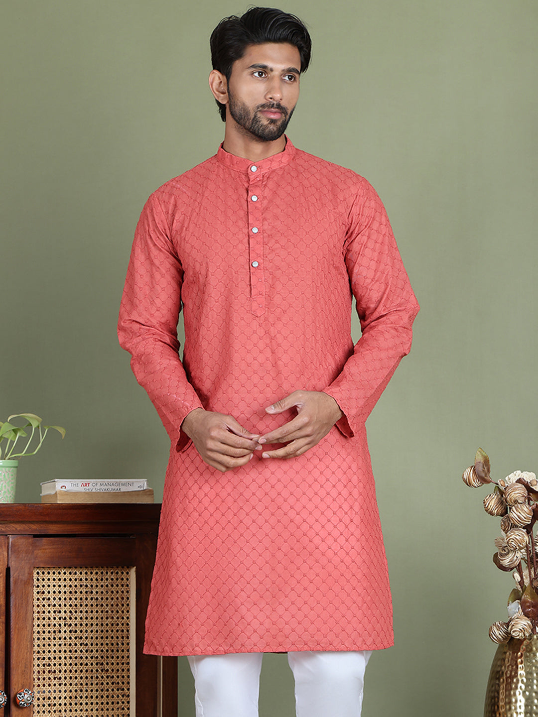 Chikankari Pure Cotton Kurtas ( ko 5158Peach ) [FF] [N-1]