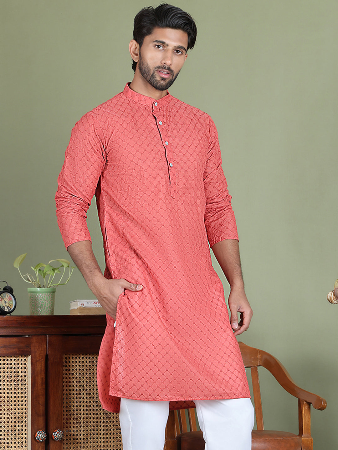 Chikankari Pure Cotton Kurtas ( ko 5158Peach ) [FF] [N-1]