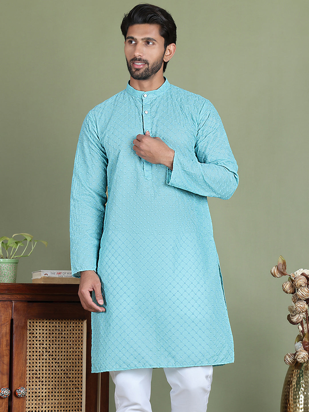 Chikankari Pure Cotton Kurtas ( ko 5158Sky )